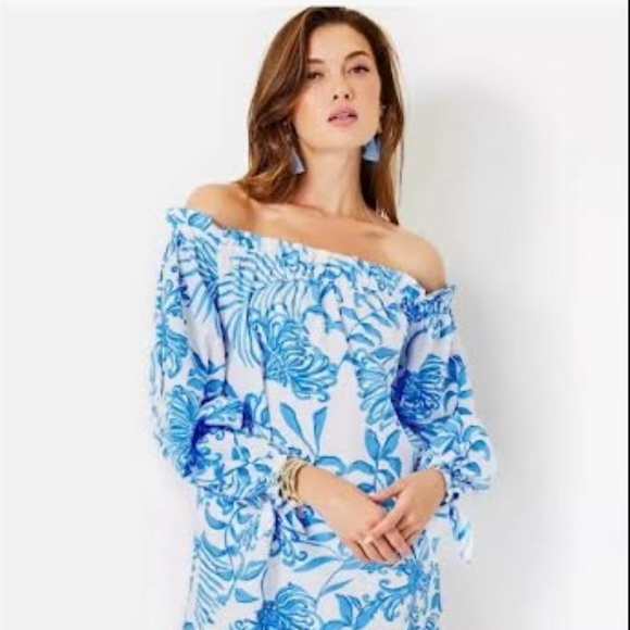 NWT Lilly Pulitzer Jamielynn Off-The-Shoulder Cotton Glisten In Sun Dress Size L - Picture 3 of 6